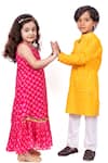 Vivedkids_Pink Chiffon Printed Bandhani Round Neck Dress _Online_at_Aza_Fashions