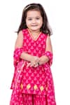 Buy_Vivedkids_Pink Chiffon, Cotton Embroidery, Gota Patti, Bandhani Print Kurta Sharara Set _Online_at_Aza_Fashions