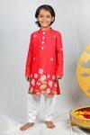 Shop_Vivedkids_Red Crepe Printed Bandhani And Lotus Print. Pichwai Short Kurta Set _Online_at_Aza_Fashions