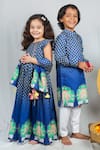 Vivedkids_Blue Crepe, Cotton Floral Print Kurta Set _Online_at_Aza_Fashions