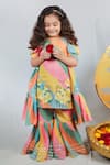 Shop_Vivedkids_Multi Color Chiffon Embroidery, Gota Patti Leheriya Pattern Kurta Sharara Set _Online_at_Aza_Fashions