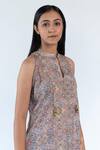 Buy_Nikita Vishakha_Grey Silk Printed Floral Mandarin Collar Kurta And Pant Set _Online_at_Aza_Fashions