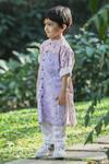 Little Shiro_Pink 100% Cotton Sateen Printed Animal Two-tone Kurta With Pant _Online_at_Aza_Fashions