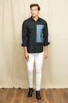 Echke_Black Cotton, Polyester Denim Patchwork Shirt _Online_at_Aza_Fashions