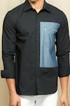 Buy_Echke_Black Cotton, Polyester Denim Patchwork Shirt _Online_at_Aza_Fashions