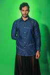 Buy_Echke_Blue Cotton Embroidery Threadwork Tangent Shirt _Online_at_Aza_Fashions