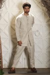 Shop_Echke_Beige Linen Plain Jacket Kurta Set _Online_at_Aza_Fashions