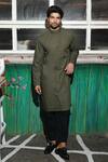 Echke_Green Cotton Chinese Collar Kurta Set_Online_at_Aza_Fashions