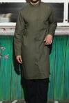 Buy_Echke_Green Cotton Chinese Collar Kurta Set_Online_at_Aza_Fashions
