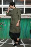 Echke_Green Cotton Chinese Collar Kurta Set_at_Aza_Fashions