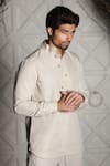 Echke_Beige Linen Plain Short Kurta Set _at_Aza_Fashions