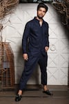 Echke_Blue Linen Plain Short Kurta And Pant Set _at_Aza_Fashions