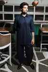 Echke_Blue Linen Plain Kurta And Dhoti Pant Set _Online_at_Aza_Fashions