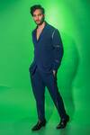 Shop_Echke_Blue Cotton Blend Solid Side Zippered Jacket And Pant Set _Online_at_Aza_Fashions