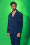 Buy_Echke_Blue Cotton Blend Solid Side Zippered Jacket And Pant Set 