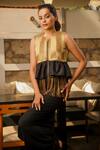 Buy_Echke_Black Satin Tassels Round Neck Peplum Jacket Top _Online_at_Aza_Fashions