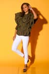 Buy_Echke_Green Cotton Shawl Neck Layered Ruffled Shirt _Online_at_Aza_Fashions