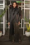 Echke_Black Polyester Shawl Neck Top And Pleated Pant Set _Online_at_Aza_Fashions