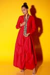 Buy_Echke_Red Cotton Blend Embellished Crystal Mandarin Collar Balloon Hem Dress _Online_at_Aza_Fashions