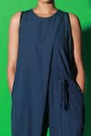 Buy_Echke_Blue Satin Round Neck Front Draped Solid Jumpsuit _Online_at_Aza_Fashions