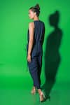 Echke_Blue Satin Round Neck Front Draped Solid Jumpsuit _at_Aza_Fashions