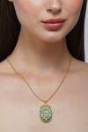 Zariin Green Carved Onyx Embellished Pendant Necklace Online at Aza Fashions Zariin_Green Carved Onyx Embellished Pendant Necklace _Online_at_Aza_Fashions