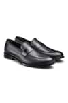 HATS OFF ACCESSORIES_Black Genuine Leather Round Toe Penny Loafers  _Online_at_Aza_Fashions