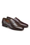 Hats Off Accessories_Brown Genuine Leather Woven Moccassins Penny Loafers_at_Aza_Fashions