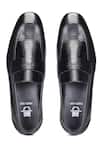 Hats Off Accessories_Black Genuine Leather Embossed Penny Loafers  _at_Aza_Fashions