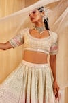 House of Exotique_Ivory Georgette Embroidery Round Neck Ombre Embellished Lehenga Set _Online_at_Aza_Fashions