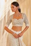 House of Exotique_Ivory Georgette Embroidery Round Neck Chikanari Lehenga Set _Online_at_Aza_Fashions