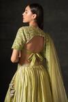 Shop_House of Exotique_Green Net, Chanderi Embroidery V-neck Lehenga Set _Online_at_Aza_Fashions