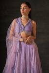 House of Exotique Purple Net Embroidery, Sequins, Tassels V-neck Lehenga Set Online at Aza Fashions House of Exotique_Purple Net Embroidery, Sequins, Tassels V-neck Lehenga Set _Online_at_Aza_Fashions