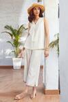 HOUSE OF FETT_Ivory Organic Cotton Embellished Stripe Pattern And Cord Lace Havana Pant Set _Online_at_Aza_Fashions