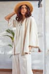 Buy_HOUSE OF FETT_Ivory Organic Cotton Embellished Stripe Pattern And Cord Lace Havana Pant Set _Online_at_Aza_Fashions