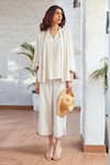 Shop_HOUSE OF FETT_Ivory Organic Cotton Embellished Stripe Pattern And Cord Lace Havana Pant Set _Online_at_Aza_Fashions