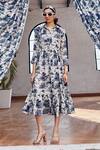 House of Fett_Blue Mul Cotton Printed Floral Shirt Collar Sicily Dress For Women_Online_at_Aza_Fashions