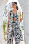 Shop_House of Fett_White Cotton Linen Scenic Jacket Lapel Adelle Pattern Co-ord Set _Online_at_Aza_Fashions