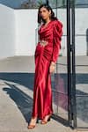 Buy_HOUSE OF FETT_Red Satin Embroidered Cutdana Cowl Neck Ruby Draped Gown _Online_at_Aza_Fashions