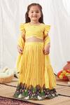 Vivedkids_Yellow Crepe, Cotton, Linen Embroidery Pleated Lehenga Set _Online_at_Aza_Fashions