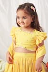 Buy_Vivedkids_Yellow Crepe, Cotton, Linen Embroidery Pleated Lehenga Set _Online_at_Aza_Fashions