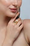 ZARIIN_Gold Plated Stones, Pearls Vintage Queen Open Ring _Online_at_Aza_Fashions