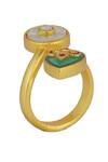 Buy_ZARIIN_Gold Plated Stones, Pearls Vintage Queen Open Ring _Online_at_Aza_Fashions