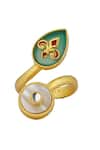Shop_ZARIIN_Gold Plated Stones, Pearls Vintage Queen Open Ring _Online_at_Aza_Fashions