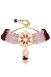 Hrisha Jewels_Gold Plated Hand-paint Meena Multi-layered Beaded Choker Set _Online_at_Aza_Fashions