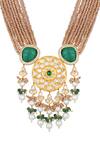 Buy_HRISHA_Gold Plated Crystals, Pearls Italian Embellished Necklace Set_Online_at_Aza_Fashions