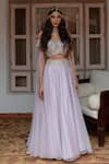 House of Dasmaya_Purple Dupion Embroidered Mirror Sweetheart Neck Blouse And Lehenga Set _Online_at_Aza_Fashions