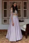 Buy_House of Dasmaya_Purple Dupion Embroidered Mirror Sweetheart Neck Blouse And Lehenga Set _Online_at_Aza_Fashions