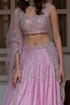 Buy_House of Dasmaya_Purple Dupion Silk Embroidered Mirror V Neck Pearl Blouse Lehenga Set _Online_at_Aza_Fashions