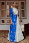 Buy_House of Dasmaya_Blue Dupion Silk Embroidered Mirror Round Anarkali With Half Asymmetrical Jacket _Online_at_Aza_Fashions